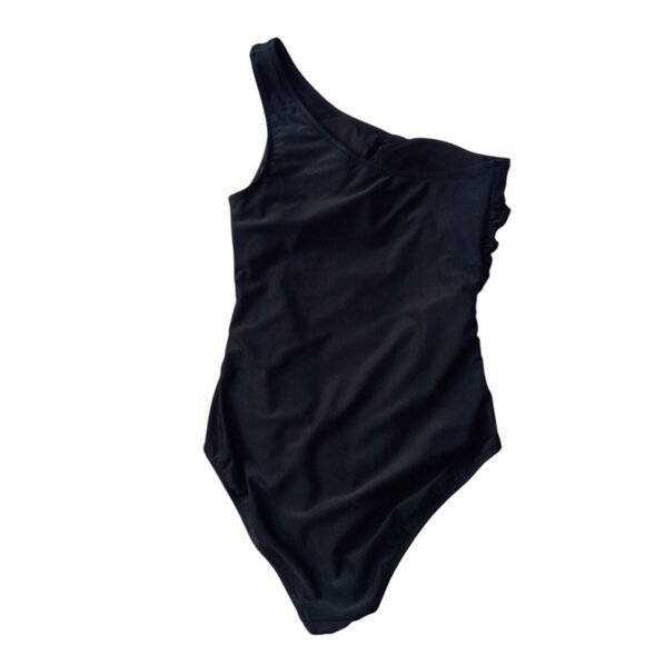 J Crew swimsuit black one shoulder ruched sz M NEW - Picture 2 of 12